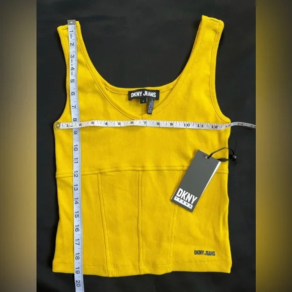 NWT DKNY JEANS v neck yellow Tank Top Blouse Size S - Picture 6 of 6